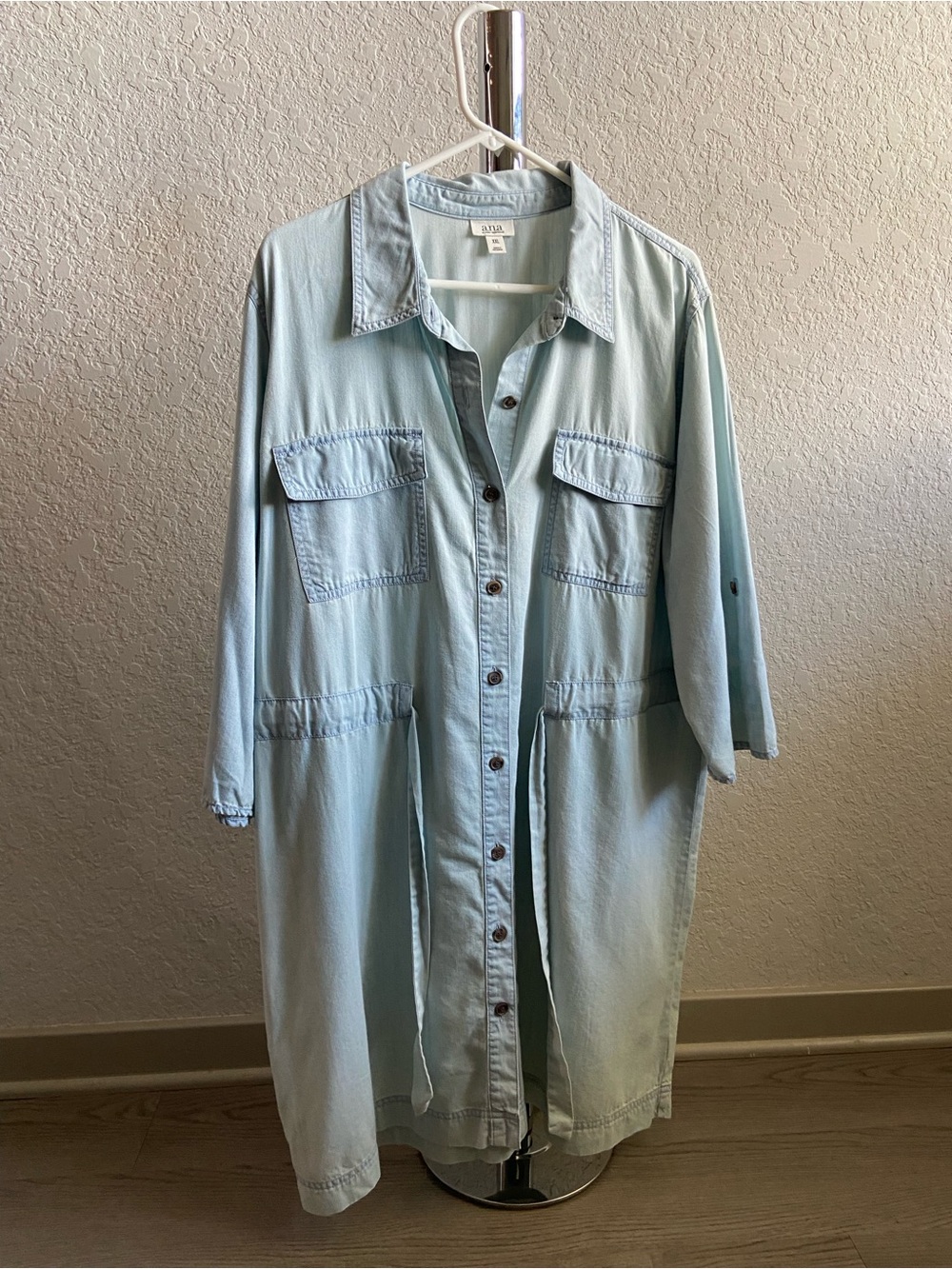 a.n.a Light Blue Denim Midi Shirt Dress